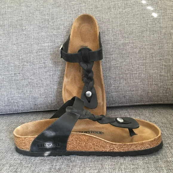 Birkenstock Gizeh Braided Leather in Black NWOB - Picture 1 of 5